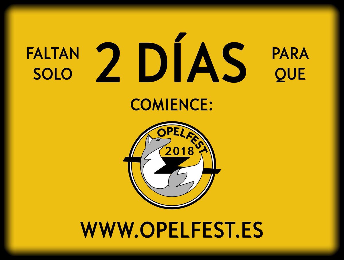 OpelFest's tweet photo. Ya no queda nada!! SOLO 2 DÍAS para que comience Opel Fest! 💪💪
~
No esperes más!
Si aún no tienes tu entrada la puedes adquirir aquí: https://t.co/PRl6xRSLfG
~
(Viernes 20 a las 3:00h de la madrugada se cerrará la venta Online)
~
#opelfest #opelfest2018 #opelfest2k18 https://t.co/oddGRxkqbG