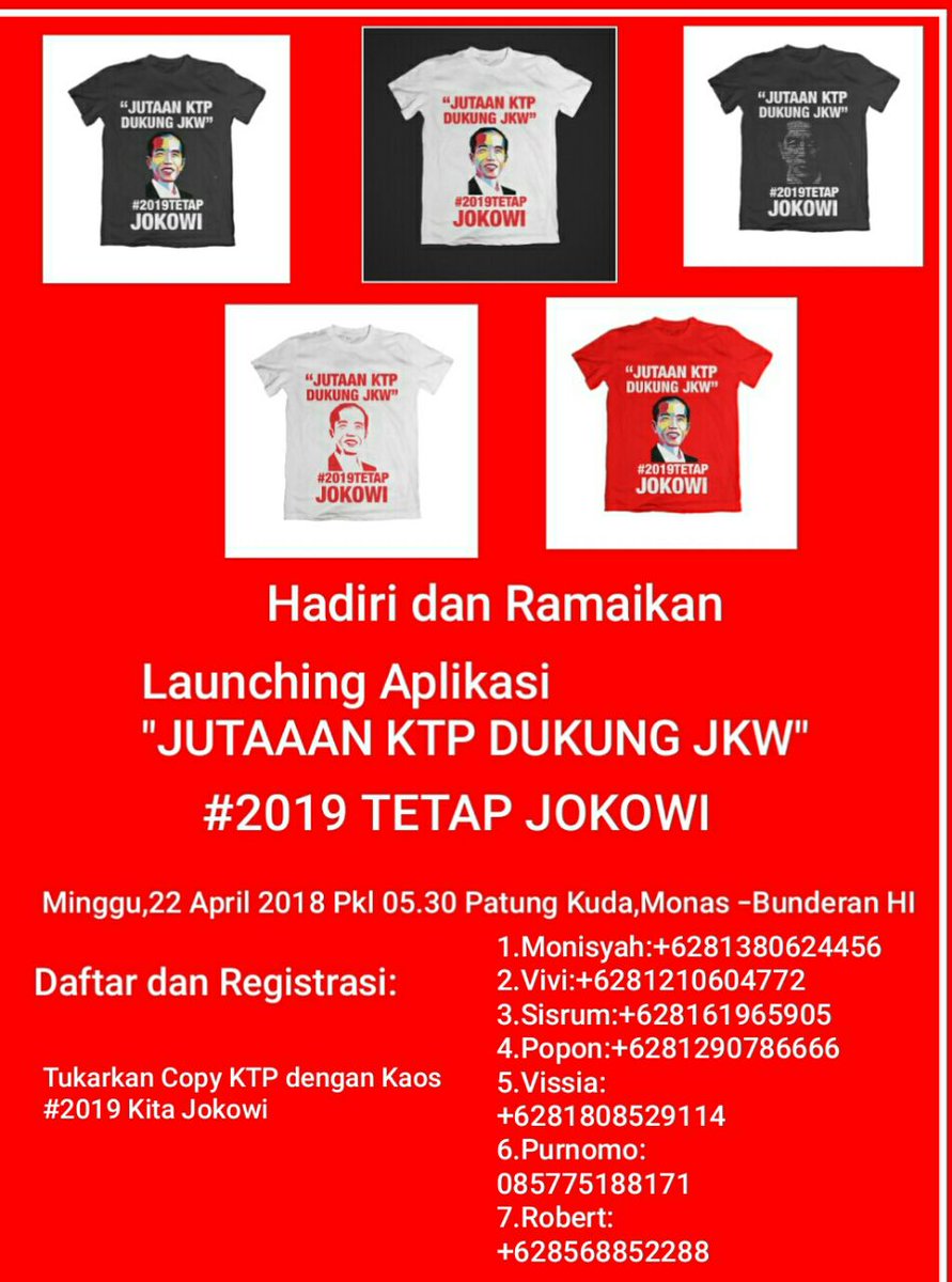 kang_anwar11's tweet photo. Hadiri dan ramaikanlah!!
Lounching Ktp dukung Jokowi. Minggu, 22 April 2018. Pkl 05.30 Patung kuda monas-Bunderan hi. Tukarkan Copy Ktp dengan kaos jkw.
#hasanah #hasanahmenanh #hasanahkabupatenbekasi #2019KitaJokowi #SahabatMangAnwar https://t.co/wyZZIyWCQZ