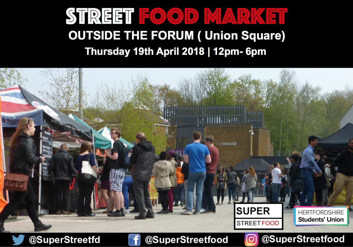 Tomorrow Tomorrow Tomorrow Join us on <a href="/UniofHerts/">University of Hertfordshire</a>  with @hertssu serving delicious street food #Bratwurst #Indian #Mexican #Doner #Handrolledicecream #StreetFood