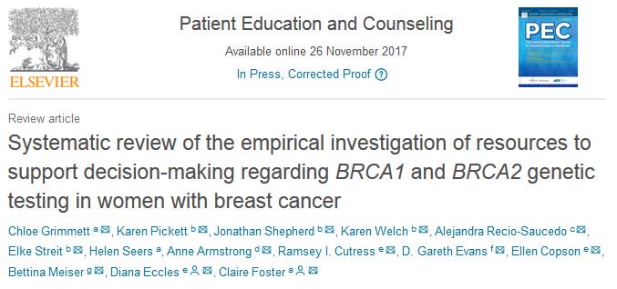 CentRIC_UoS's tweet image. Check out our most recent #publication in the journal Patient Education &amp;amp; Counceling. Available free access until 6 Jun 2018: bit.ly/2qIk2m7 download your copy of this article! #Systematicreview #supportdecisionmaking  #BRCA1 #BRCA2 @HSciences @Mac_Evidence