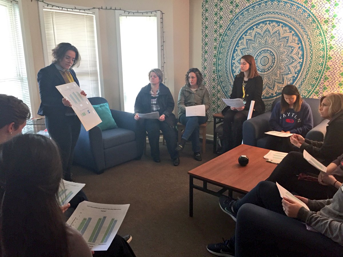 Today’s <a href="/UDstander/">Stander Symposium</a> porch presentations show the true meaning of a living-learning community! It’s a little chilly today, so we’ve moved inside the presenter’s house on Stonemill. #Stander2018