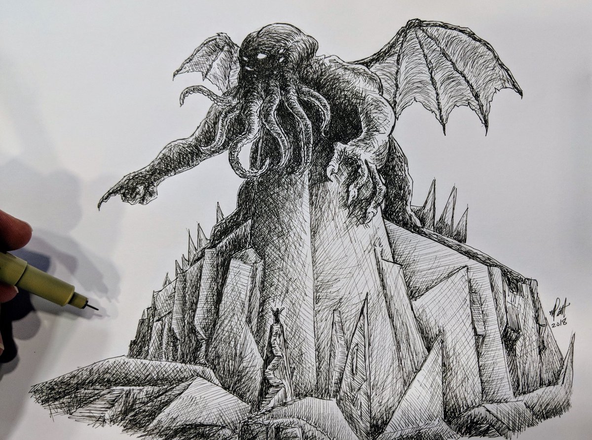 blackbox81art's tweet photo. Worked on this over a few lunch breaks. #art #artwork #originalart #cthulhu #micronpen #drawing #drawings #lunchdrawing #lovecraft #fanart https://t.co/EzPJ3WDLmN
