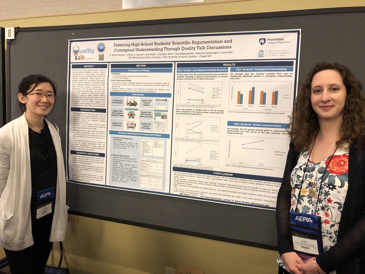 qualitytalkpsu's tweet photo. Great job QT Science team #AERA2018 poster session! @PKarenMurphy @JeffGreeneUNC @PSU_CollegeOfEd @NSF @CADREK12 https://t.co/QhLbI7pSKy