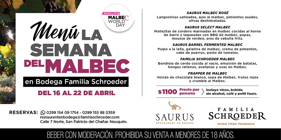 SchroederWines's tweet photo. En la #SemanadelMalbec te ofrecemos una excelente opción para disfrutarla como se debe, #SaurusRestaurant te ofrece este delicioso menú, acompáñalo con un incomparable #MalbecArgentino 🇦🇷de #FamiliaSchroeder 🍷✨
#WorldMalbecDay https://t.co/FZ7YqAtjOp