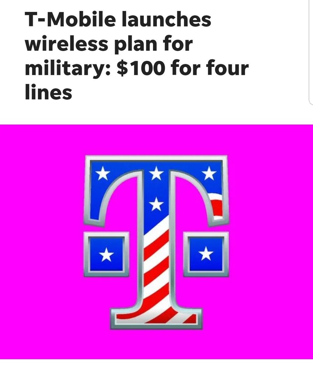 TylerYeager5's tweet photo. I love working for a company that continues to show that they are here to help. New military exclusive plan! $100 for 4 lines!!! That is huge! Are you with T-mobile? Have friends or family in the military? PM to learn how you get a referral bonus! #TMobileONEMilitary https://t.co/0L5prhT4DX