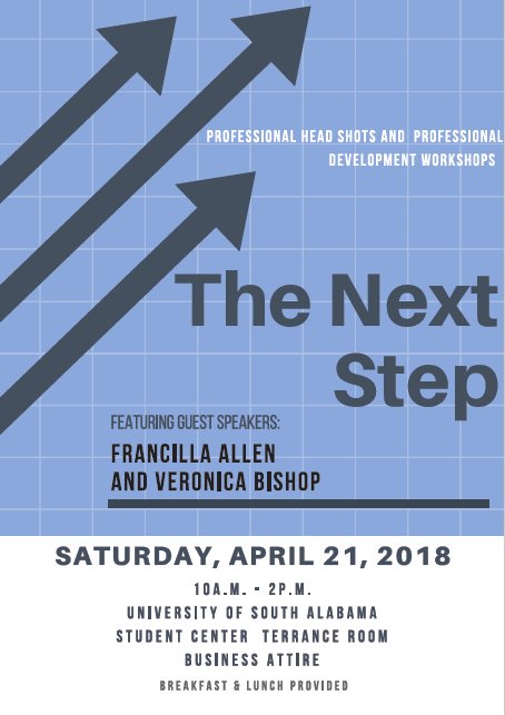 eVentswithV's tweet photo. Looking forward to being a guests speaker @UofSouthAlabama The Next Step Seminar at the #StudentCenter on Saturday, April 21. #communication #eVentswithV @veronicapetkov #VeronicaBishop https://t.co/bJBGVg2t3A