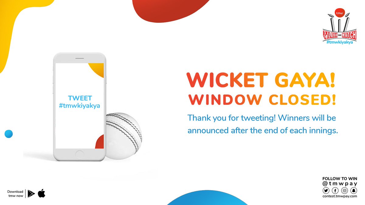 🛑 …that’s 5 minutes! Now we look for the lucky winners after going through all your #tmwkiyakya tweets!

Play on to win up to ₹1Lakh in each match! 
#Contest #ContestAlert