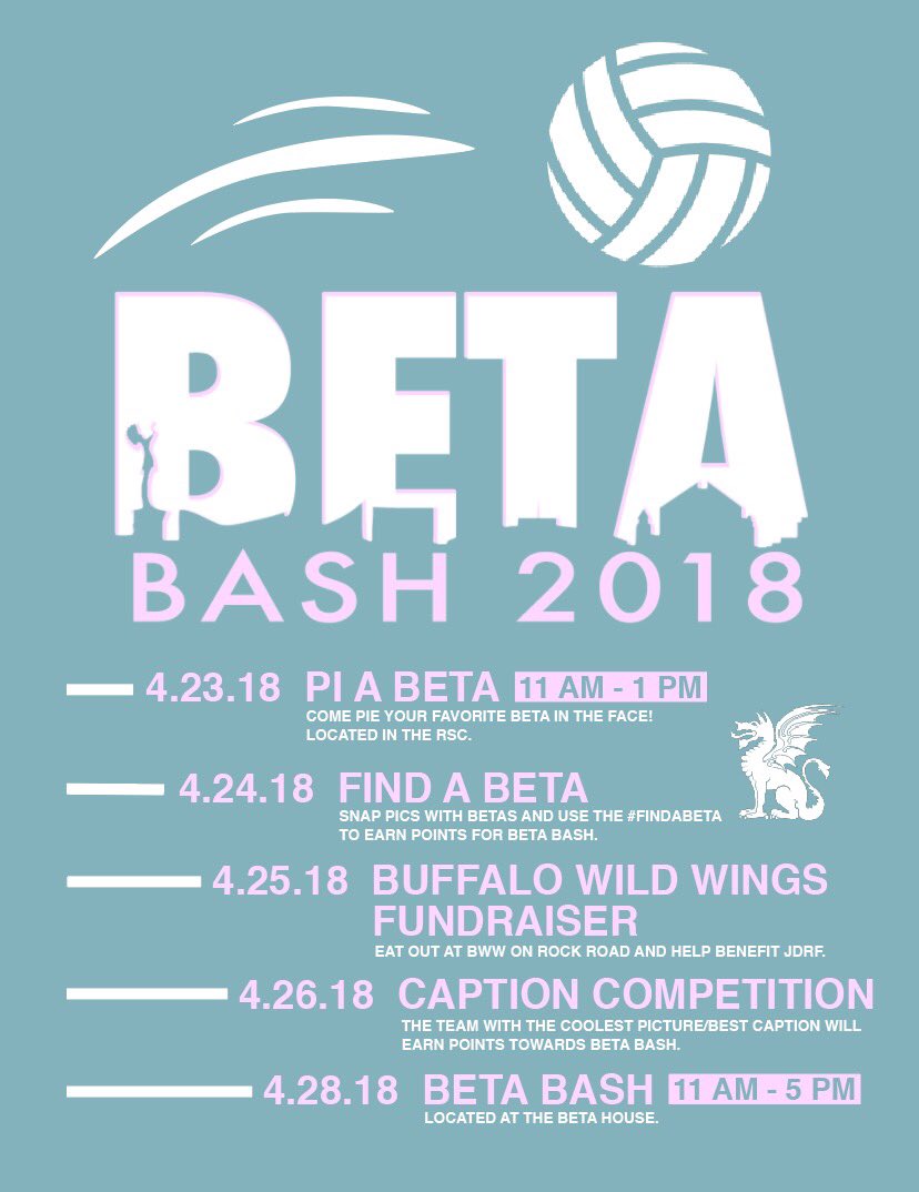 Beta_Wichita's tweet photo. Beta Bash week is just around the corner! Participate in our events to earn points for your organization to be declared the official champion of Beta Bash 2k18! 😤🏆 https://t.co/V1UWdM1Ysq