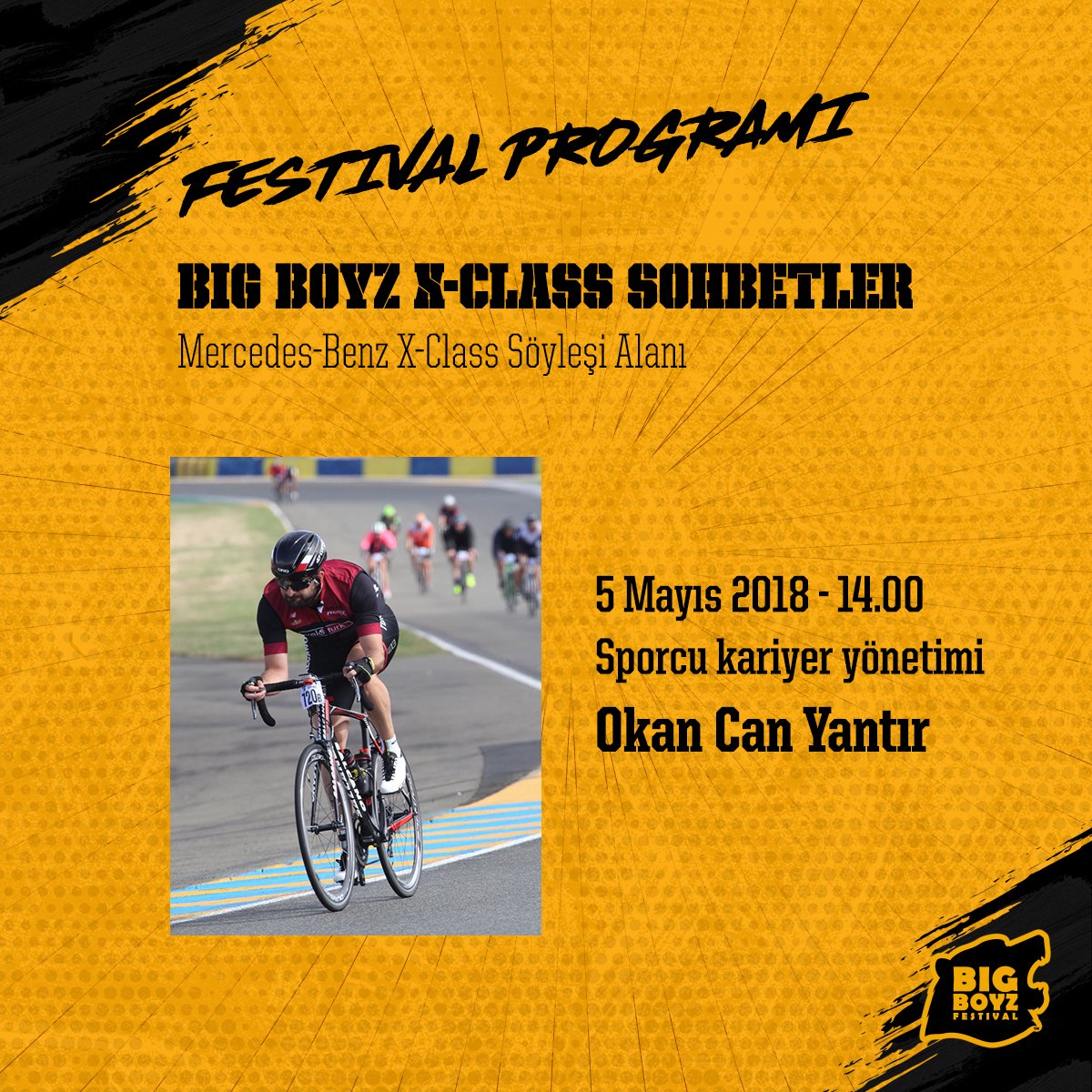Okan Can Yantır “Sporcu kariyer yönetimi” konulu söyleşisi ile Mercedes Benz X-Class söyleşi alanında deneyimlerini paylaşacak! 

Big Boyz Festival 5-6 Mayıs'ta Kemer Country Club'ta. Biletler bbf.ist/biletix
#xclass #mercedesbenz #okancanyantır #bigboyzfestival #söyleşi