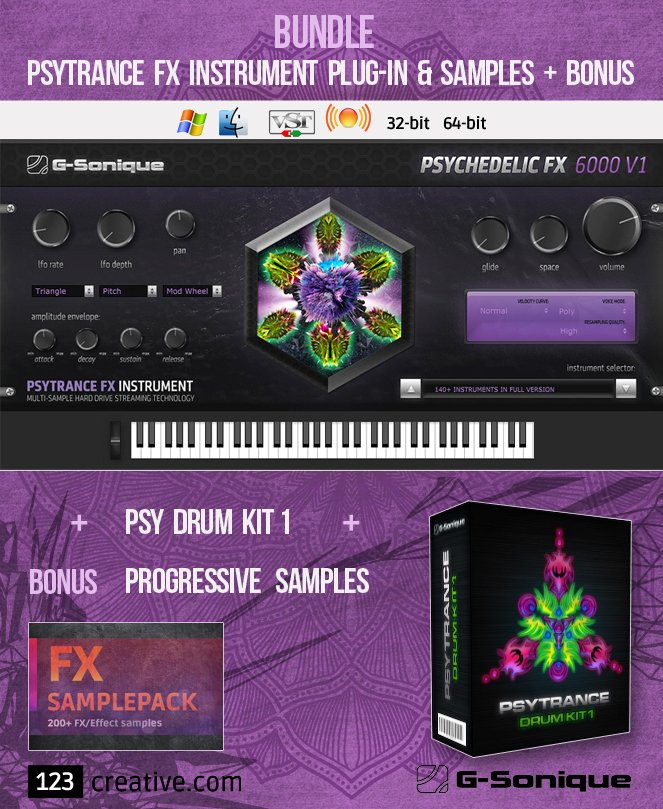 123creativecom's tweet photo. New released! G-Sonique bundle: Psytrance FX instrument plug-in &amp; Sample pack + Bonuses (for WIN &amp; MAC), let's try demo at: https://t.co/W8ldt9eeRa #musicinstrument #psytrance #vstplugin #auplugin https://t.co/E8kl98pdIR