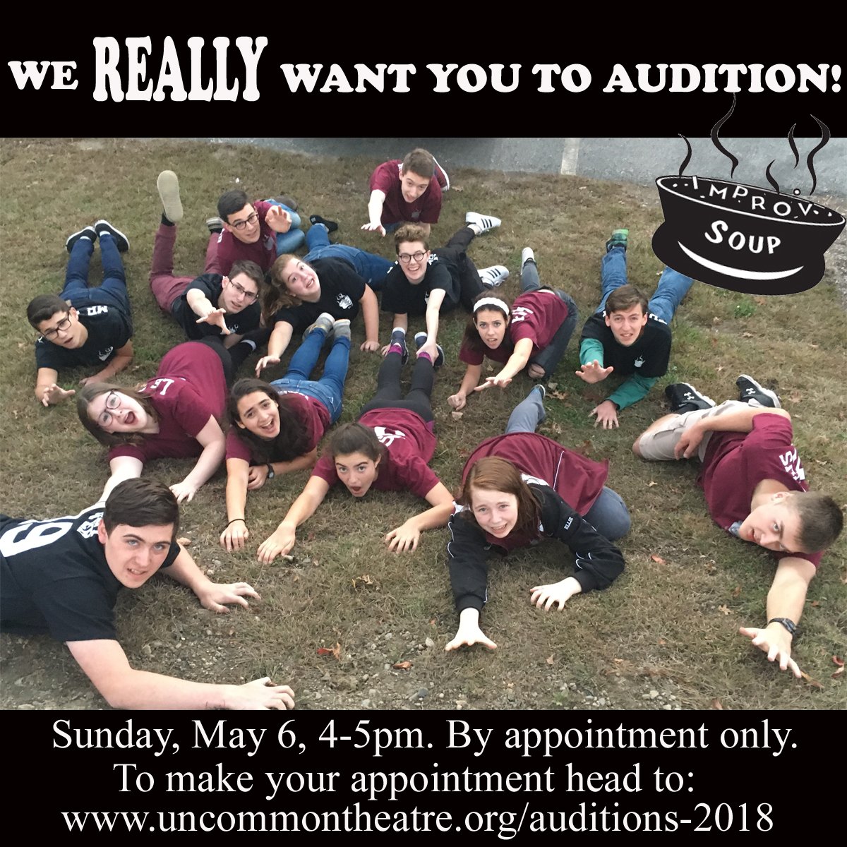 uncotheatre's tweet photo. Improv Soup is holding auditions for its 2018/19 season. Teens currently in 8th-10th grade are invited to audition Sun, May 6, 4-5pm (by appointment only). Head to https://t.co/yXBX4YJSAX to make your apt. #improv #soup #improvsoup #auditions #laugh #uncommontheatre #comedy #fun https://t.co/AnM6mPPkxH