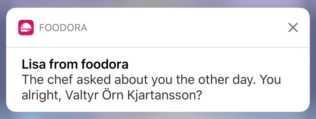 valtyrok's tweet photo. @foodora_de This is probably the most uncomfortable notification I've ever gotten. What are you guys trying to tell me? https://t.co/tkod3hUEa7