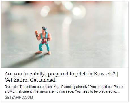 getzafiro's tweet photo. Getting nervous before your million euro pitch in #Brussels? Check our #SMEItips how to calm your mind --> https://t.co/QuALKRmAMx  #Phase2 #SMEInstrument https://t.co/rg1aOEFWfx