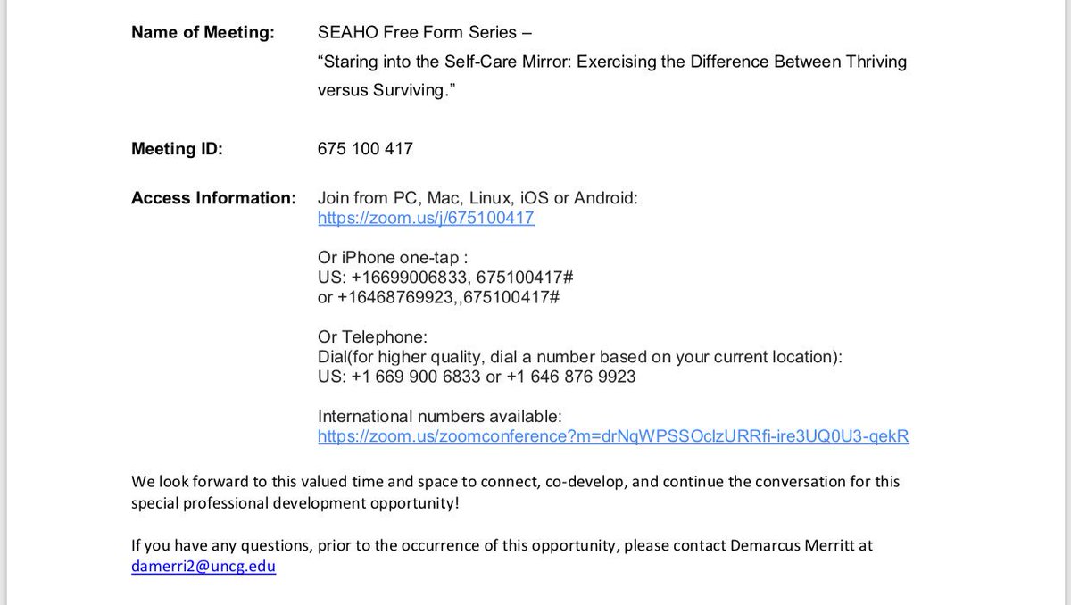 DM_UrFuturePrez's tweet photo. Join your SEAHO family for its next SEAHO Free Form Series Webinar on Wednesday, April 18, 2018 at 1:00 pm (Eastern Standard Time) entitled “Staring into the Self-Care Mirror: Exercising the Difference Between Thriving versus Surviving.” @seahoconnect #SEAHOALLYEAR #FreeForm18 https://t.co/7e048tuJYq
