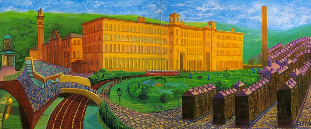 DigitallComms's tweet image. Join us in celebrating #WorldHeritageDay with this depiction of Saltaire by one of Bradford’s favorite sons David Hockney. #bradfordbusiness #supportlocal