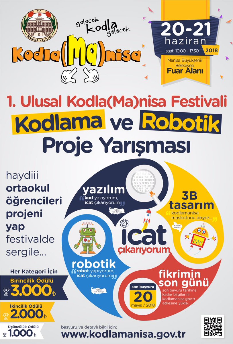 BTE Derneği (@btedernegi) on Twitter photo İCAT ÇIKARTIYORUZ heyecanla beklenen etkinliğin ayrıntıları kodlamanisa.gov.tr 1. Ulusal Kodla(Ma)nisa Festivali Ve Kodlama & Robotik Proje Yarışması 20-21 Haziran 2018 <a href="/kodlarize/">KodlaRize</a> <a href="/btoplatformu/">Bilişim Öğretmenleri</a> <a href="/burcuyilmaz_bte/">Burcu Yılmaz</a> <a href="/kodlamanisa/">Kodla(Ma)nisa</a> tüm emeği geçenlere bu zorlu süreçte kolaylıklar İCAT ÇIKARTIYORUZ heyecanla beklenen etkinliğin ayrıntıları kodlamanisa.gov.tr 1. Ulusal Kodla(Ma)nisa Festivali Ve Kodlama & Robotik Proje Yarışması 20-21 Haziran 2018 <a href="/kodlarize/">KodlaRize</a> <a href="/btoplatformu/">Bilişim Öğretmenleri</a> <a href="/burcuyilmaz_bte/">Burcu Yılmaz</a> <a href="/kodlamanisa/">Kodla(Ma)nisa</a> tüm emeği geçenlere bu zorlu süreçte kolaylıklar