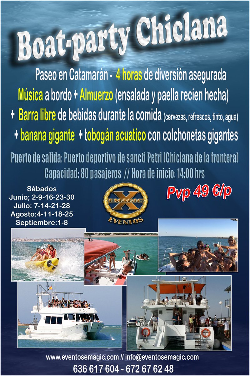 eventos_emagic's tweet photo. ¿Quieres disfrutar de una auténtica boat party? Súbete a uno de nuestros barcos y disfruta de tu dia. ¿Quieres continuar con la fiesta? Pack dia y noche...la mejor elección https://t.co/nCSc2jXizf