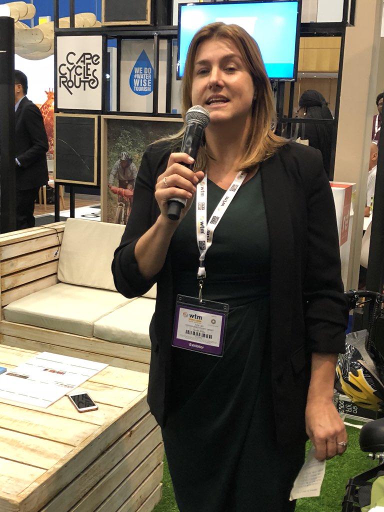 Wesgro's tweet photo. @judylain welcoming everyone to the  unveiling @WTM_Africa #CapeConfidence #waterwisetourism #WTMA18 https://t.co/Yts1a5pR34