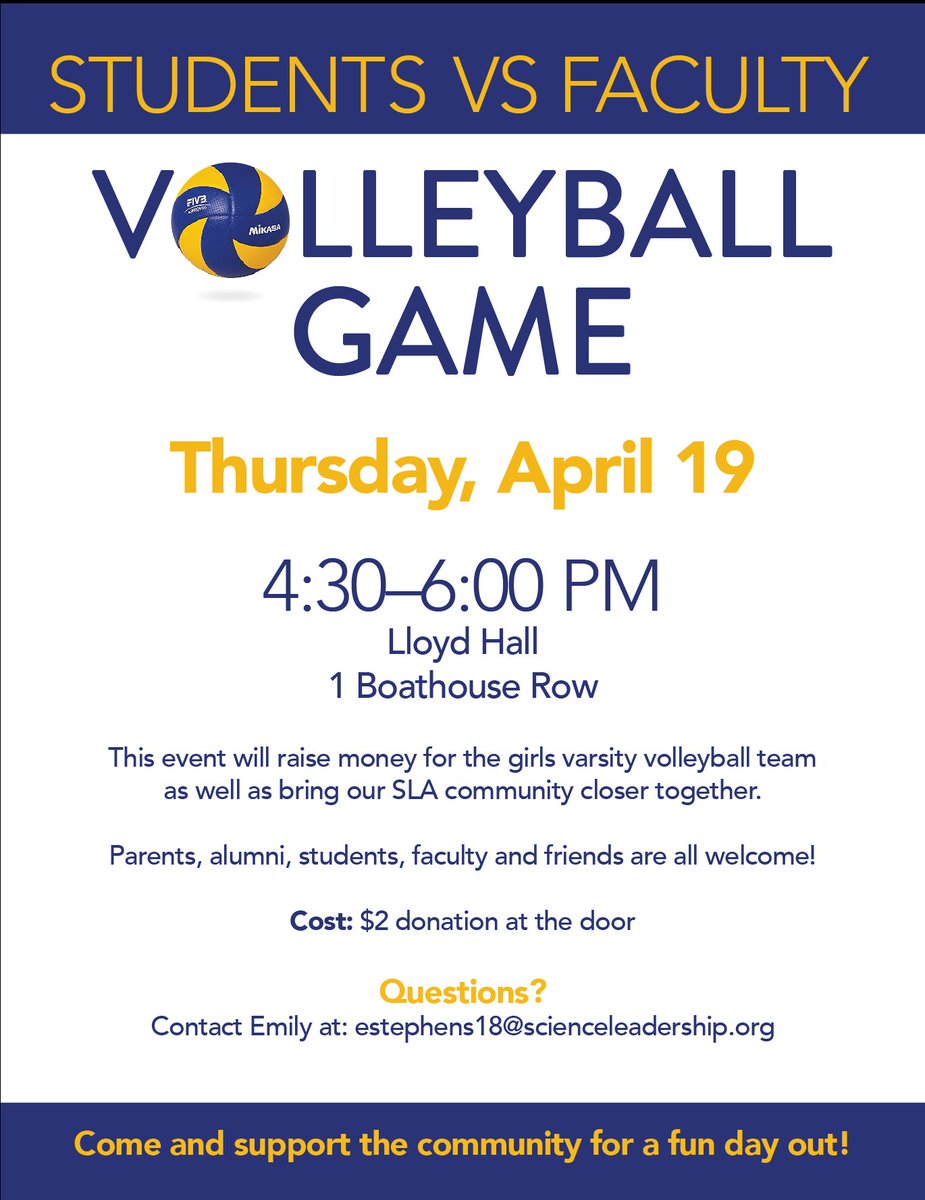 slanews's tweet image. Alumni, parents, students, faculty, friends and volleyball lovers: Come on out to this Students VS Faculty game tomorrow. 4:30 at Lloyd Hall.