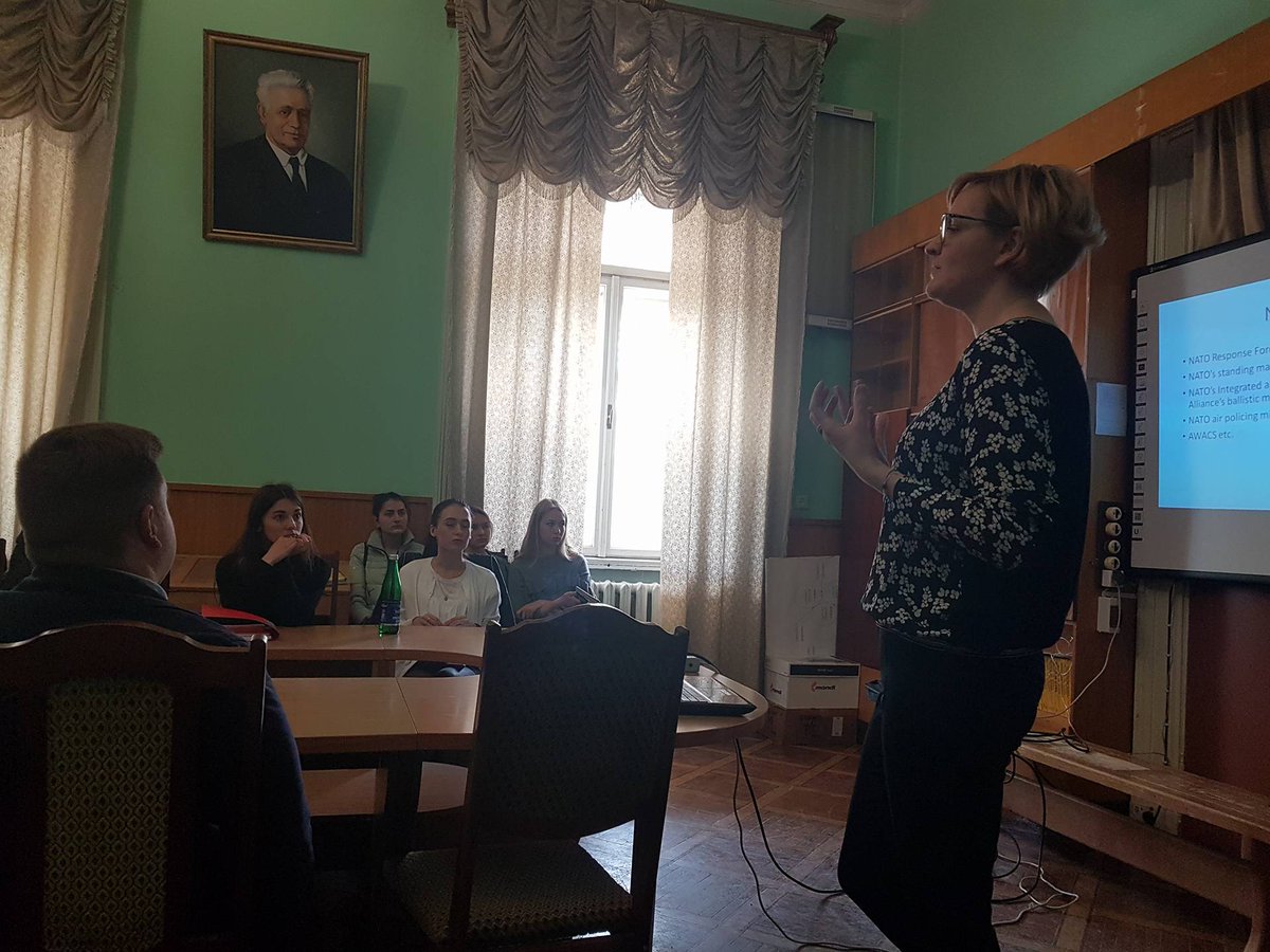 NATOinUkraine's tweet photo. #NATO traveling #Formula4Security Exhibit arrived today in #Chernivtsi. Deputy #DirNIDC Viktorija Cieminyte talks about NATO's history and values. https://t.co/dDbNKtAyd1