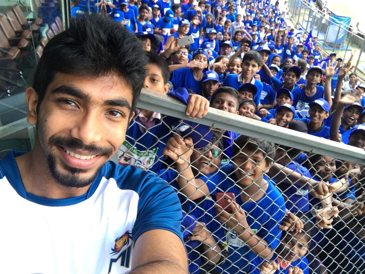 Jaspritbumrah93's tweet photo. Had a good time with these kids at the stadium. #ESA #IPL2018 https://t.co/xkm5mDeShm