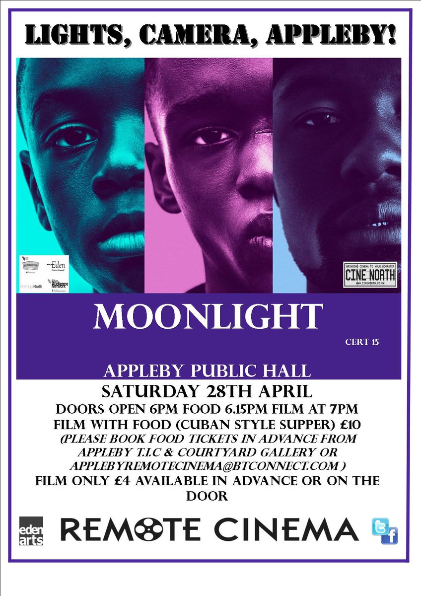 Our next film is Moonlight. Saturday 28thApril. Appleby Public Hall #Westmorlandevents