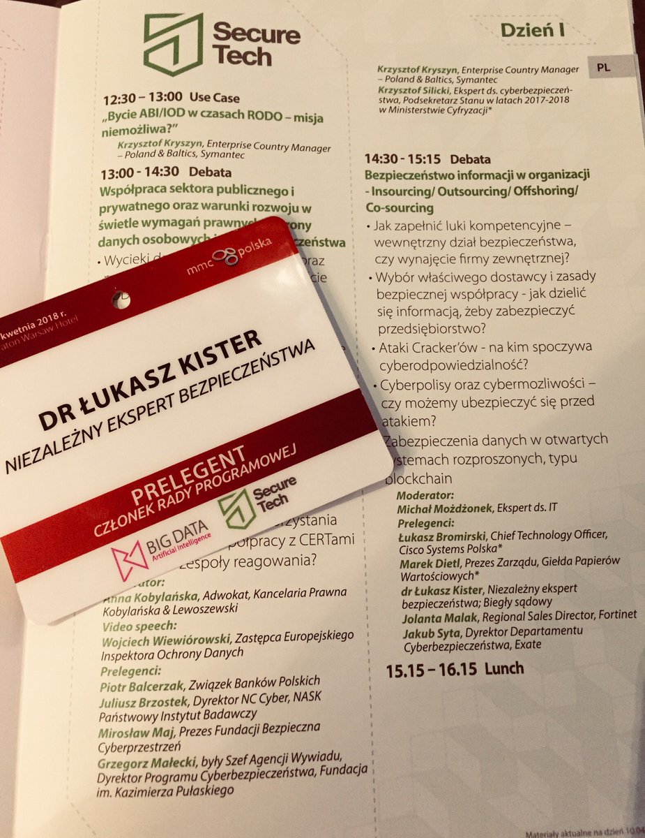 LukaszKister's tweet image. Za kilka chwil zaczynamy dyskusję o #BezpieczeństwoInfornacji w organizacji na #SecureTech2018!
@MichalMozdzonek @exatel_pl @Fortinet @SecureTechPL