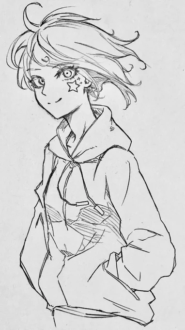 練習絵
パーカーなんて着ないから難しいわ 