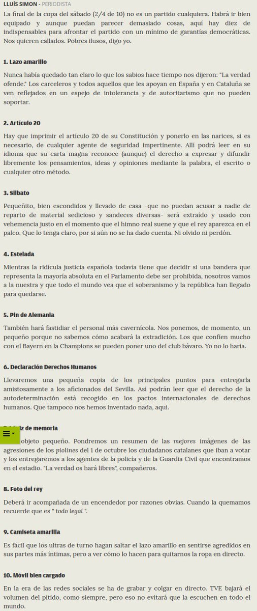 edeapie's tweet photo. ¿Esto nos es incitación al odio?  lista de material para llevar a la final de copa, en el que podemos encontrar silbatos, lazo amarillo y una foto del rey junto a un mechero, entre otras cosas https://t.co/bFsDSov5nK