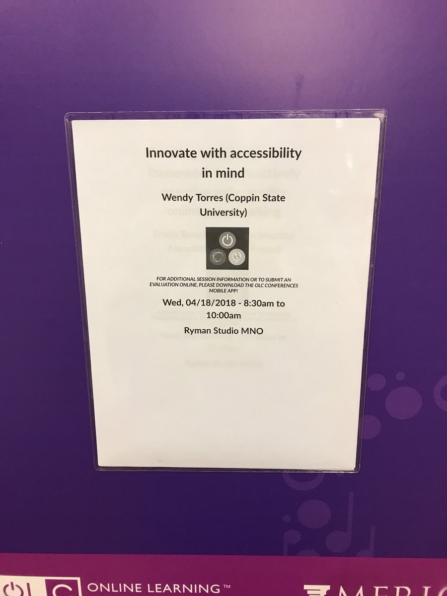 Tech_snacks's tweet image. All set up and ready for a great session @Olctoday #OLCInnovate!  Ready to “Innovate with accessibility in mind” #csutech