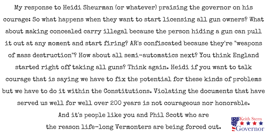 SternforVermont's tweet photo. Violating the documents that have served us well for well over 200 years is not courageous nor honorable. It's people like you (Heidi Sheurman) and Phil Scott who are the reason life-long Vermonters are being forced out.
#Vermont #VTPOLI #TurntoStern
@VtPolitics @USSANews @VTGOP https://t.co/0FI7wPfIee