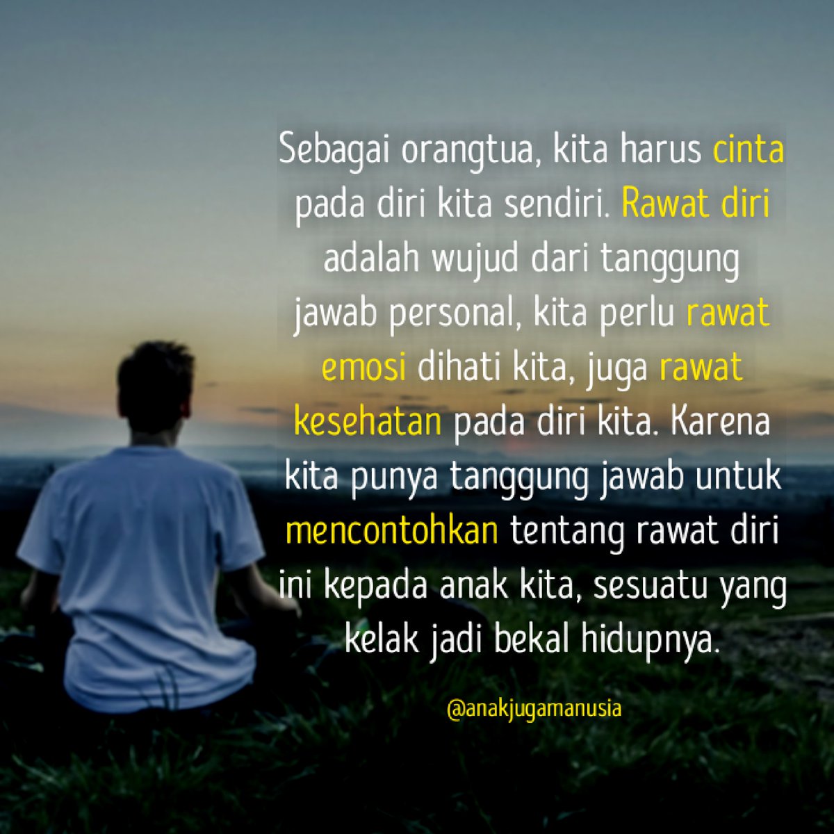 anakjugamanusia's tweet photo. Cintai diri ini, rawat diri ini. Kelak, anak-anak belajar merawat dirinya dari cara kita merawat diri kita.
https://t.co/nUM5VSRGHR https://t.co/LoCpBpBQvP