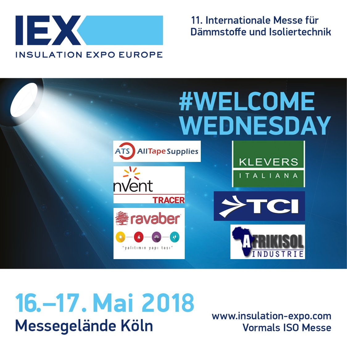 IEXEU's tweet photo. Also at the IEX 2018 on the 16th and 17th of May will be Klevers Italiana S.r.l., AFRIKISOL Industrie, Textiles Coated International, ATS All Tape Supplies B.V., Ravaber and nVent Thermal Management.
Come and have a look!

#welcomeWednesday #IEXEU #insulation #expo #exhibitors https://t.co/u0gioPX9vn