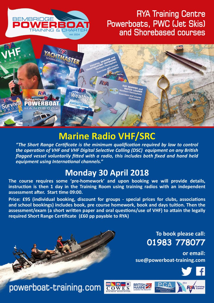 VHF/SRC course on Monday 30th April - still some spaces available, just give us a call ...