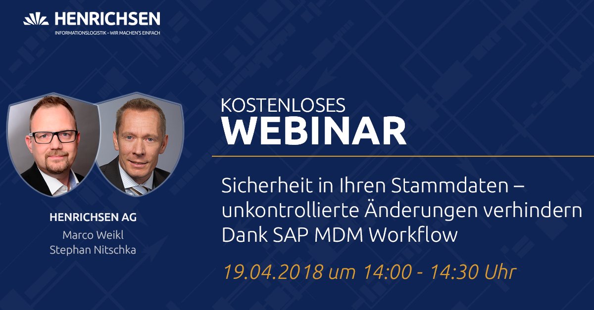 In weniger als 24 Stunden startet unser Webinar #SAP #Stammdatenmanagement ! Erfahren Sie in 30 Minuten alles über #Automatisierung und #Risikominimierung bei Kreditoren & Debitoren. -> bit.ly/2qI2oyS
#Digitalisierung #HENRICHSEN