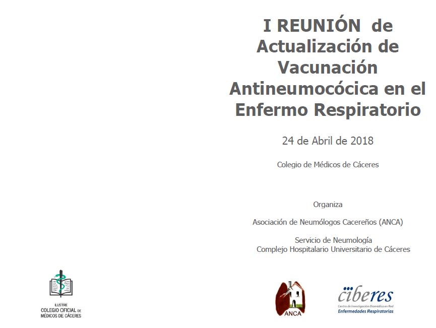 <a href="/ANCAcaceres/">ANCA</a> organiza I REUNIÓN de Actualización de Vacunación Antineumocócica en el Enfermo Respiratorio el 24/4/2018 en Cáceres #vacunaAenfermos
