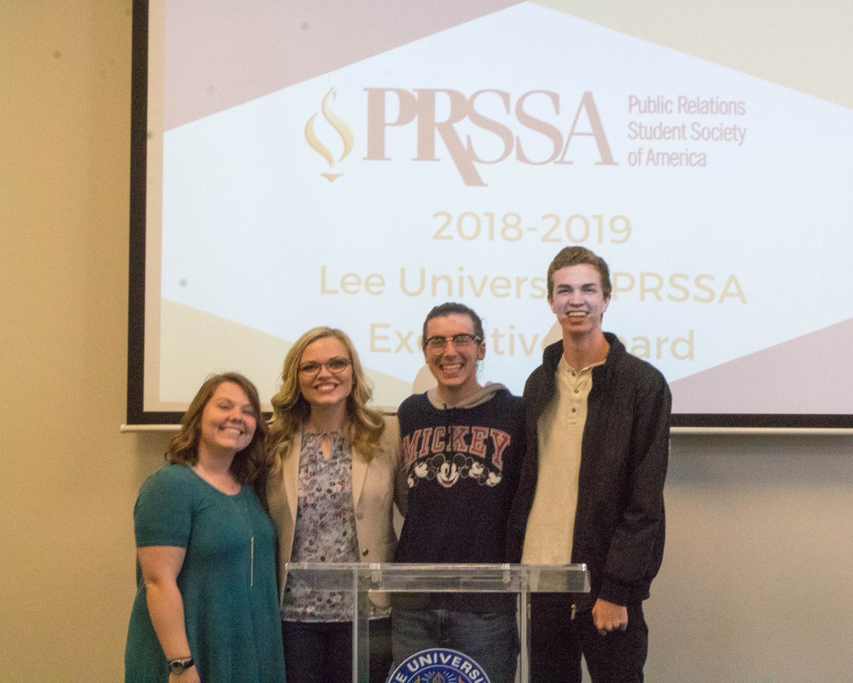 LeeUPRSSA's tweet photo. Congratulations to our brand new Executive Board for the 2018-2019 #LeeUniversity school year!
L to R: Reagan Millholland, President. Madison Johnson, Vice President/PR Director. Aaron Campbell, Secretary/Treasurer. Chandler Redding, Event Coordinator. https://t.co/jRHZEBuWWj