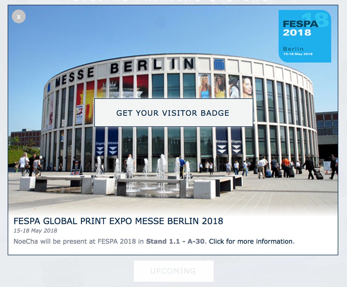 Noecha_Srl's tweet photo. Didn't get your visitor badge for #FESPA 2018 yet? Get it for free by registering via our website. Go to https://t.co/mNyF7geqmP  and click on UPCOMING to get access to FESPA 2018 and future events. https://t.co/IPHuXOx3dL