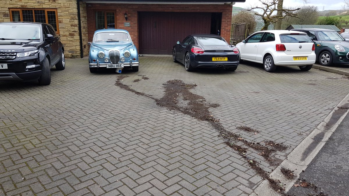 FlintyPaul's tweet photo. When your classic drops her power steering oil on the drive you know you're in big trouble! https://t.co/KXiC1jTyDv