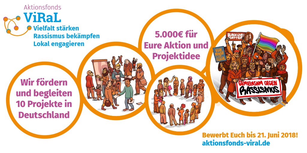 opencitizenship's tweet photo. In drei Tagen geht es los! Wir fördern 10 Projekte, die sich gegen Rassismus, Populismus und Ausgrenzung vor Ort einsetzen. Wir freuen uns auf Eure Bewerbungen unter https://t.co/qCYbqSXbgk. #ViRaLfonds https://t.co/TCPs3Lr1ff