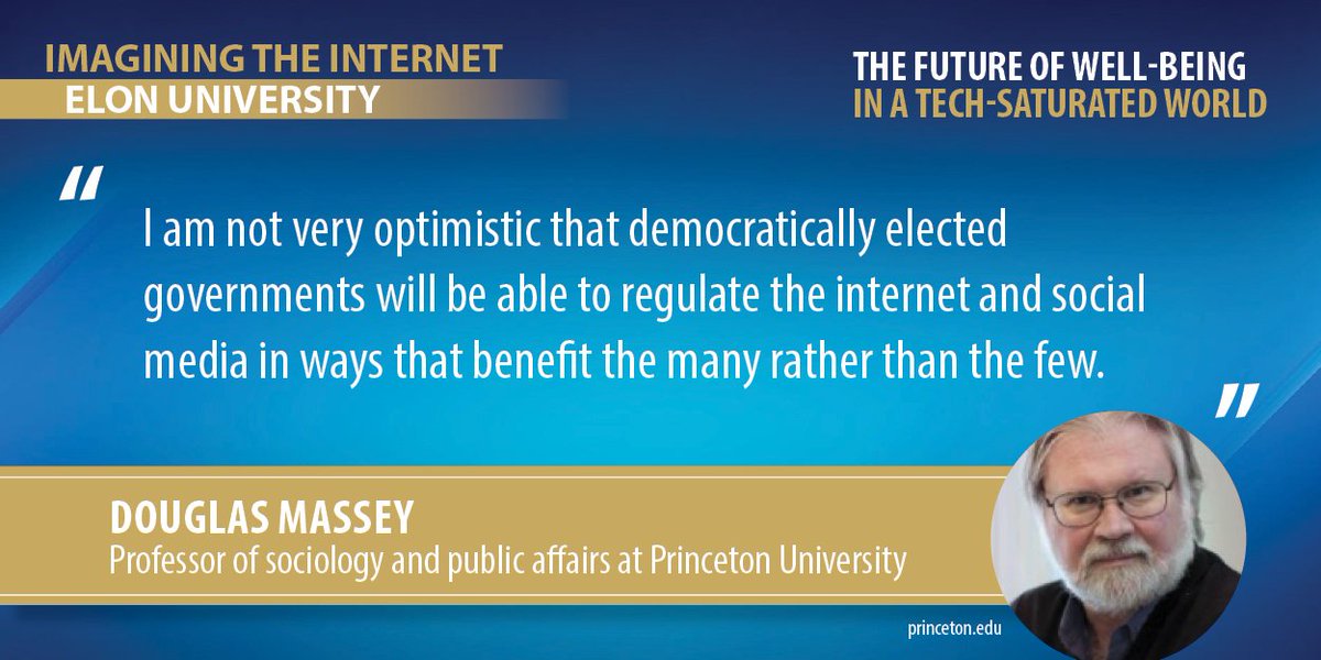 .@PUSociology prof Douglas Massey “not very optimistic” that the internet and social media will be regulated for the benefit of all. The repeal of Net neutrality is 'certainly not a good sign,” he adds. @WilsonSchool
bit.ly/IIWellBeingRep…