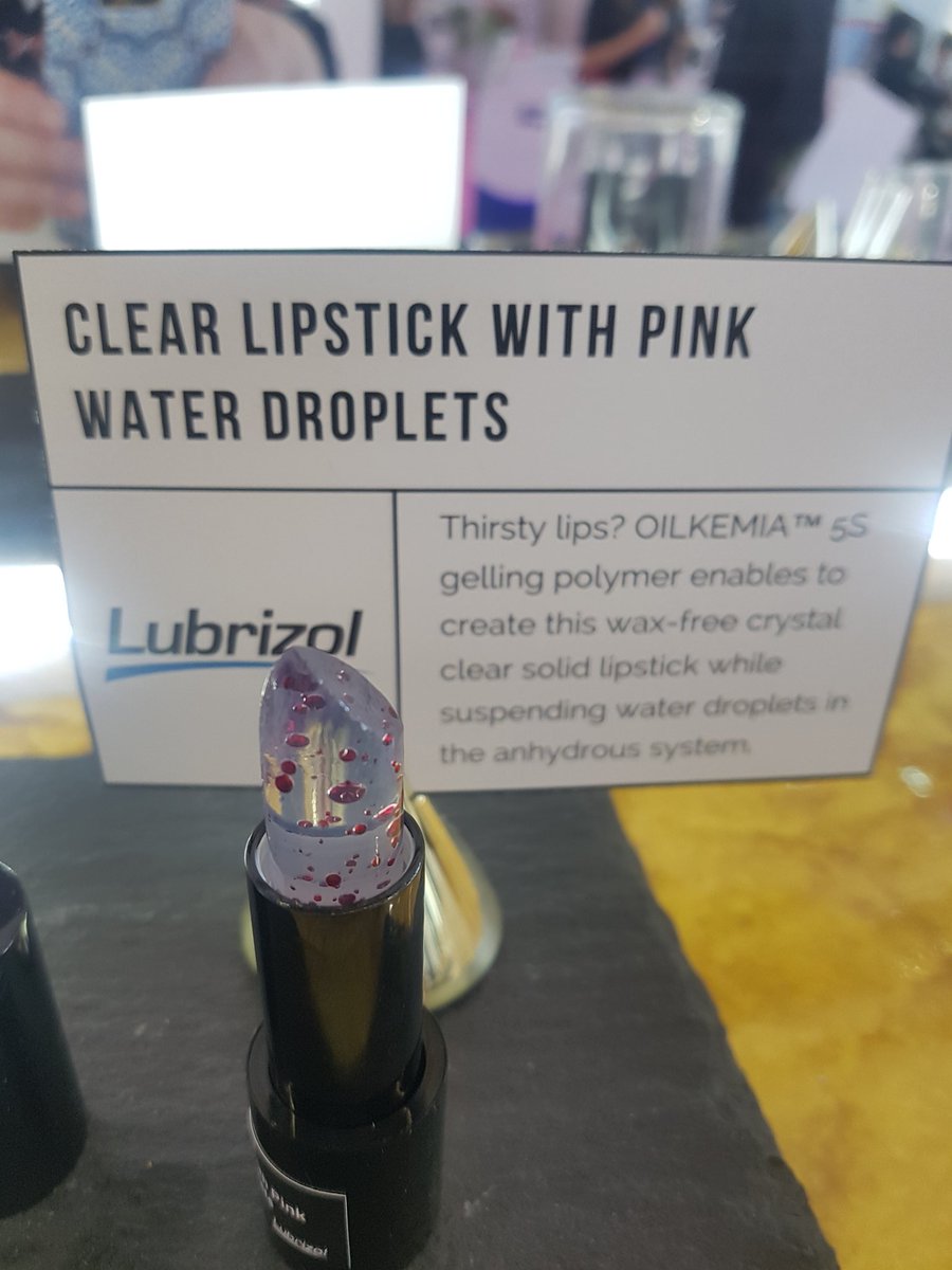 incosmetics's tweet photo. Come and see @LZPersonalCare's clear lipstick with pink water droplets and other cosmetic innovations at the #makeupbar #incosGlobal #incos18 https://t.co/bm0VUvXdBr