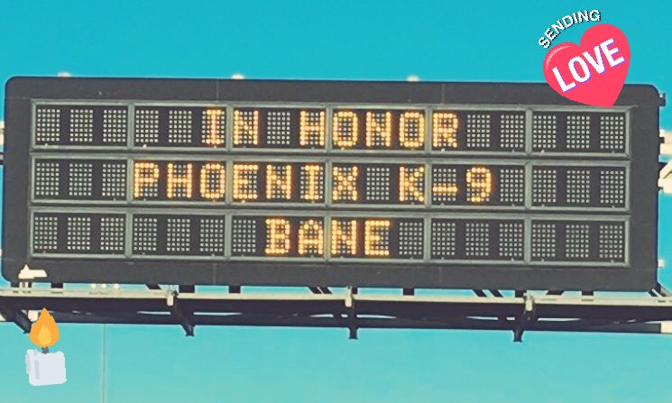 whiskeysquicker's tweet photo. @ArizonaDOT This was amazing to see on my way home last night. Good work. #RIPBane #GoodBoy @phoenixpolice https://t.co/3SYLoJpHcJ