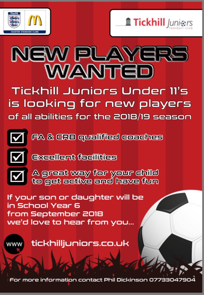 Tickhill_JFC's tweet image. We are recruiting! Please get in touch if interested #teamTJs