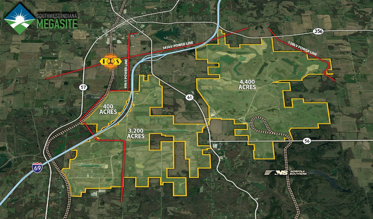 IndianaMegasite's tweet photo. Southwest Indiana Megasite is An 8,000 acre, master-planned Megasite with perfect opportunity for companies and industries looking to join the I-69 corridor. https://t.co/tsNMDv7B1f