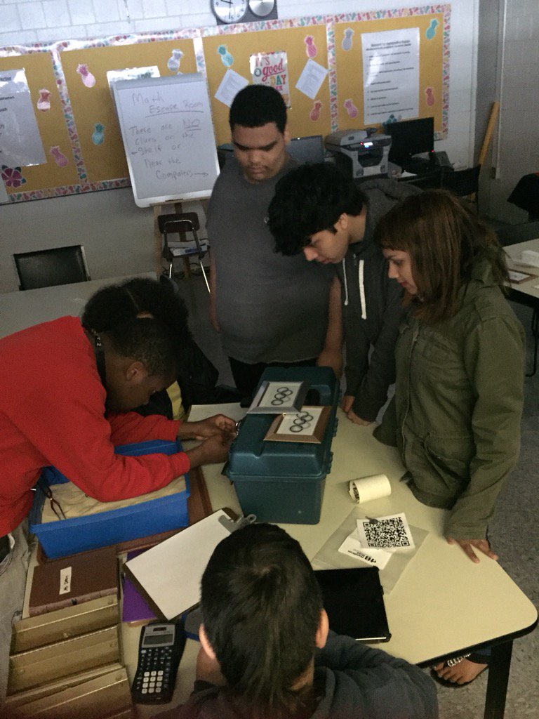 ogles_mrs's tweet photo. Students find clues and solve math problems in the escape room #breedava https://t.co/eHAlb8ttve