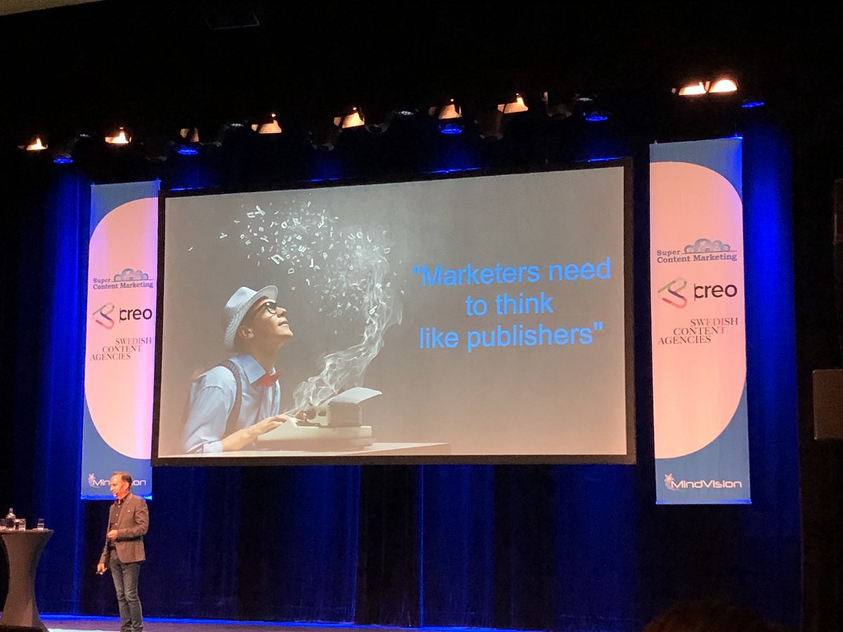 SweContent's tweet photo. ”Content marketing are two words. You not only have to create great content, you need to know how to market it.” @jeffbullas gives the audience at #scmswe the reminder of what should be, but not always is, number one in #contentmarketing https://t.co/qH1e8Iwjnh