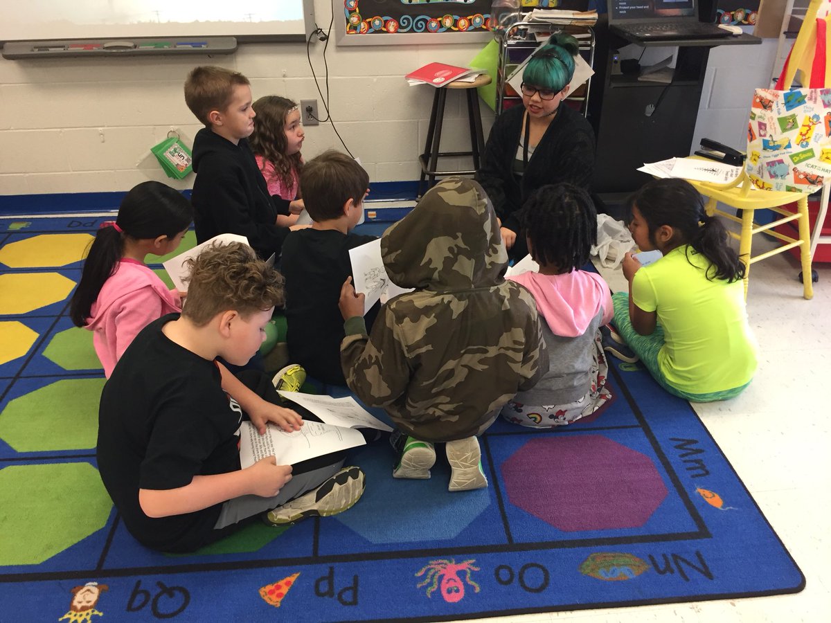 PlumbCaitlin's tweet photo. High schoolers are here to teach us about tornado safety 🌪 ! @GWCarverES https://t.co/2Ms3hzCtRF