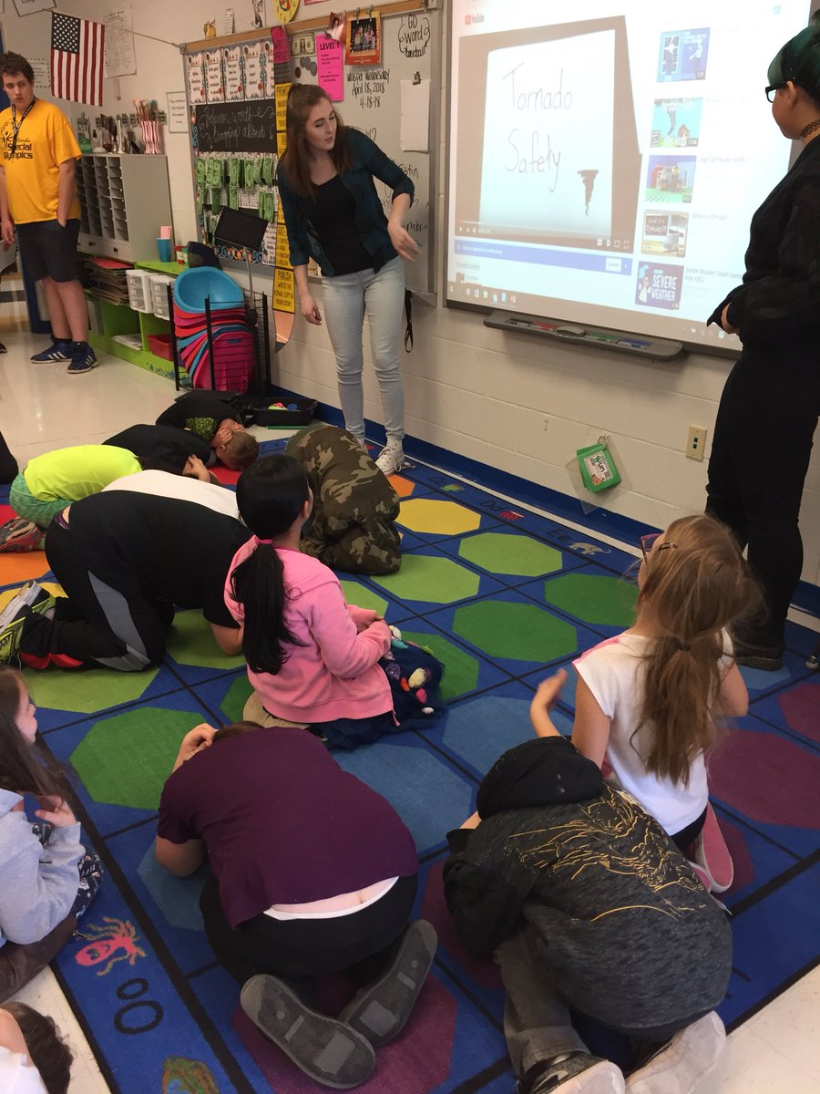 PlumbCaitlin's tweet photo. High schoolers are here to teach us about tornado safety 🌪 ! @GWCarverES https://t.co/2Ms3hzCtRF