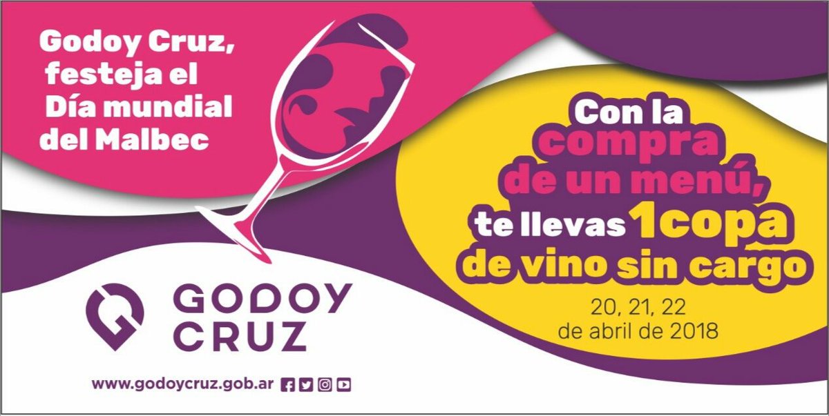 DiegoCoronelMDZ's tweet photo. En Godoy Cruz festejamos el #DiaDelMalbec Los días 20, 21 y 22 de abril, diferentes restaurantes te ofrecerán una copa de vino🍷 sin cargo, con la compra del menú. #TurismoGC #MalbecWorldDay https://t.co/0lDRS5qnZ1